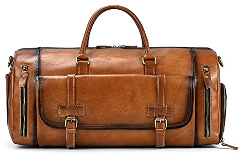 Weekender Handgepäck Reisetasche Sporttasche, Herren Sport Gym Duffel Tasche Reise Duffle Weekender Overacht Tasche Echtes Leder Holdall Satchel Tasche Tasche Gepäck Handtasche Herren Damen Duffle Bag