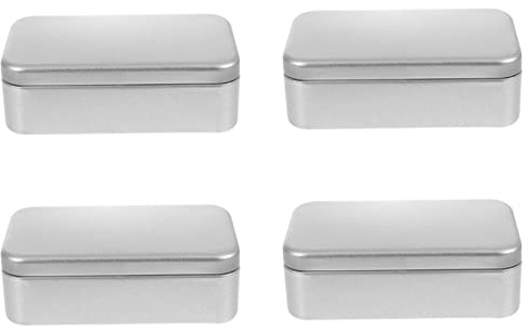 HEALLILY 4 Unids Caja de Lata de Metal Rectangular Mini Mini Caja Portátil Contenedores Regalo Caramelo Suelto Té Almacenamiento Organizador Cajas de Plata