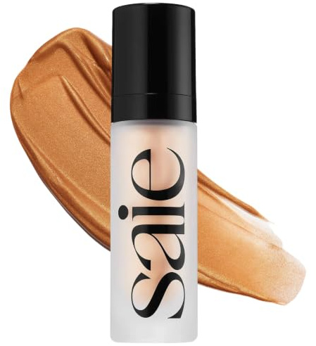 Saie Glowy Super Gel – återfuktande makeupprimer och lysande glöd serum berikad med C-vitamin och Squalane olja – Flytande överstrykningspennor smink för omedelbar glashud – solsken (28 ml) | Multifunktionell återfuktande glöd serumgel med fyranolja, glitterfri flytande highlighter, icke-komedogen hudvårdssmink