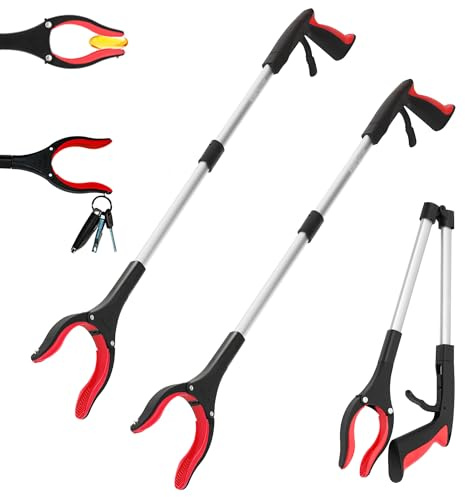 Grabber Reacher Tool - 2 Pack 32” Reacher Grabber Tool with Strong Magnetic and Swivel Head - Heavy Duty Pick Up Stick Grabbers for Seniors, Trash, Surgery Recovery Must Haves Gifts(Red)