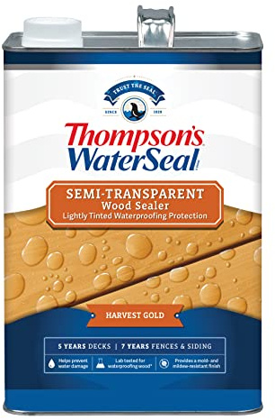 Thompson’s WaterSeal Semi-Transparent Waterproofing Wood Stain and Sealer, Harvest Gold, 1 Gallon