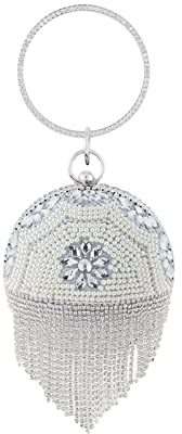CORIOS Clutch-Geldbörsen für Damen Runde Kugel Quaste Abendtasche Diamant Schultertasche Abnehmbarer Kette Handtasche Klein Tasche für Hochzeit Abendparty Tanzparty Geburtstag Bankett Silber