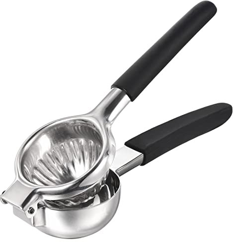 QUARKZMAN Manuel Main Presseur, Inox Acier Citron Agrumes Presseur avec Antidérapant Poignée Levier Convient pour Citron, Pastèque, Orange, Concombre - Argent