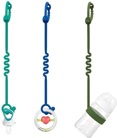 Schnullerkette Silikon – 3 Packungen Verstellbare Silikon-Kinderwagenkette Und Cup Catcher FÜR Kinderwagen, HochstÜHle, Kinderbetten, Autositze (Krauseminze+Blau+Olive)