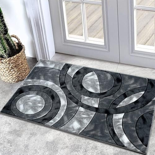 Rugs Inn Retro Doormat Anti Fatigue Kitchen Mat Non Slip Heavy Dense Pile Soft Fluffy Washable Modern Carpet Hallway Runner Floor Mats (50 x 80 cm, Grey)