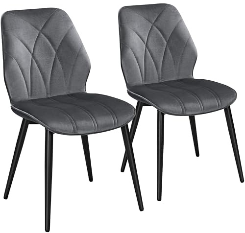 Yaheetech Set 2 Sedie Sala da Pranzo Moderne Imbottite Velluto in Tessuto Eleganti con Schienale Ergonomico Gambe Telaio in Metallo Portata 136 kg Grigio Scuro