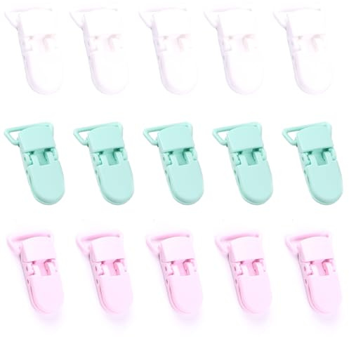 15Pcs Colorful T-Shape Dummy Pacifier Clips Useful Snap Pacifier Clip Pacifier Strap Holder Plastic Snap Pacifier Clip for Teether Binky