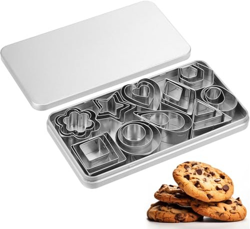 VANZACK 30pcs Metal Cookie Cutters Variety Pack, Biscuit and Flower Baking Molds, Sturdy Tin Box Set for DIY Pastry and Wedding Cookie Making Tools
