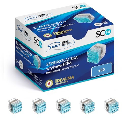 SIMET anslutningsklämma för kablar (0,75–4 mm²) | 6 – ledare, förpackning med 50 stycken, transLverordnad/blå, för anslutning till kopplingsdosor, hölje och styv elektrisk fördelare