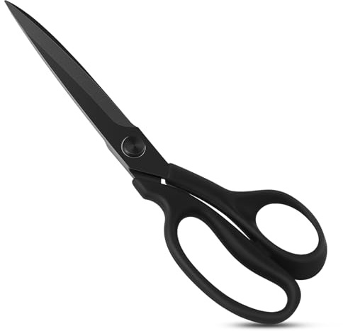 KUONII Tijeras de tela profesionales, hoja de titanio ultra afilada y mango cómodo, ideal para costura y manualidades, 23 cm, negro