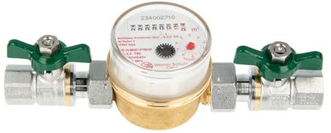 Einstrahlzähler ETK Kombi-Set (Warmwasser) bis 90 Grad Länge 80 mm, inkl. Kugelhähne grün 1/2 Zoll