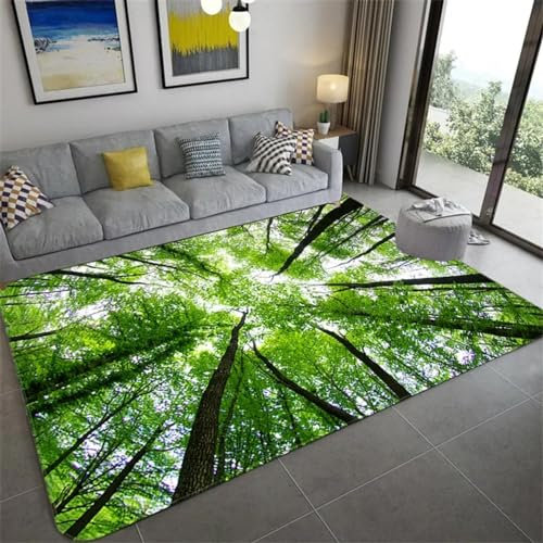 JGGXHM Teppich mit natürlicher Landschaft für Wohnzimmer, grüner Wald, Wasserfall, Landschaft, Teppich für Schlafzimmer, Rutschfester Badezimmerteppich, 150 x 240 cm
