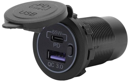 Zócalo del Cargador del Coche, 12V Impermeable 65W USB C PD3.0 18W Adaptador del Cargador USB de 2 Puertos para el Barco de la Motocicleta RV