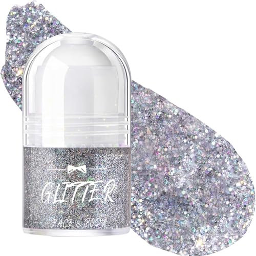 NATOSU Glitzergel für den Körper, Roll-on-Glitzer-Pailletten für das Gesicht für Konzert-Merch-Festival-Rave-Accessoires, holografisches Glitzergel für das Haar