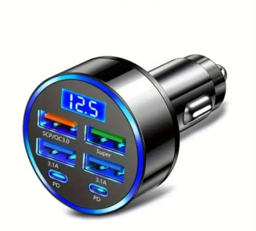 Cargador de Coche con 6 Puertos USB, Detección de Voltaje Inteligente, Pantalla Digital, Adaptador de Coche para Carga de teléfonos móviles