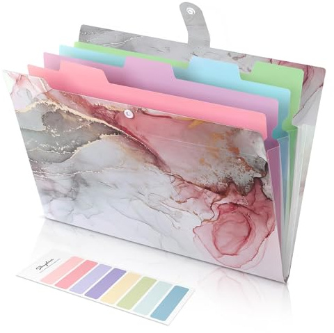 SKYDUE Organiseur de documents A4, dossiers extensibles en plastique coloré, robuste et protecteur pour papiers, reçus, factures (gris marbre)