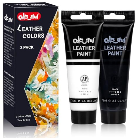 Colorful Kit de peinture acrylique pour cuir – Lot de 2 peintures pour cuir blanc et noir de 70,9 g pour décoration de sacs et portefeuilles, entretien des vestes en cuir, travaux manuels et