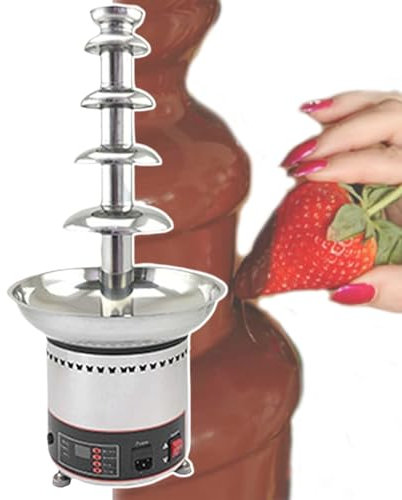 4-7 Tiers Electric Chocolate Fondue Fountain Machine, Stainless Steel Chocolate Melting Machine, Melts Cheese Fondue Fountain, Dip Strawberries,Apple Wedges,Vegetables,5tiers