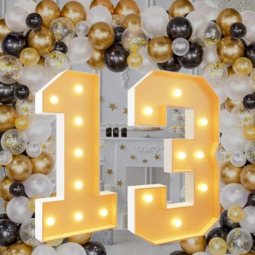 4Ft Marquee Light Up Numbers 13 for 13rd Birthdays Party Decoration Large Light Up Large Block Mosaic Numbers Pre-cut Foam Board Set for Weddings Baby Anniversaries Decor