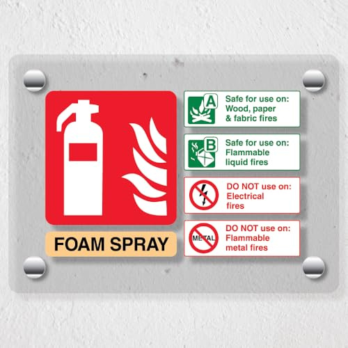 V Safety Foam Spray Fire Extinguisher - 150 x 100 mm - Acrylic Perspex Cast Clear Safety Sign
