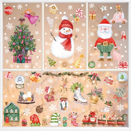 276 Fensterbilder Weihnachten Selbstklebend - 10 Bögen Weihnachtsdeko Fenster - Wiederverwendbar Statisch - Weihnachtsdeko für Fenster - Weihnachtsfensterbilder Fensterdeko Weihnachten