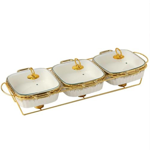Ceramics Chafing Dish Buffet Set, Marble Finish Chafing Dish, Chafer and Buffet Warmer Set for Buffet Weddings Banquets Catering Events(White)
