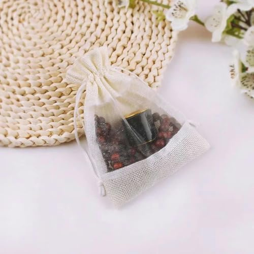 Organza-Geschenksäcke 10 Stück Sackleinen-Geschenkbeutel mit Kordelzug und transparentem Organza-Fenster, for Weihnachten, Hochzeit, Party, Schmuck, 10 x 14 cm(White)