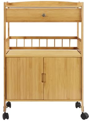 Bambus Küchenwagen mit Schublade und Schrank, Servierwagen auf Rollen, Lagerschrank mit 2 Ebenen und Universalrädern, Küchenrollwagen für Wohnzimmer, Esszimmer, Schlafzimmer, Natur (Log Color)