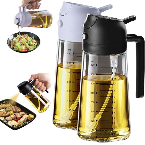 TrendPlain 16oz Ölsprüher für Speiseöl – 470ml Olivenöl Flasche – 2-in-1 Ölspender und Ölsprüher – Küchen Gadgets für Kochen, Salat und Grill (Schwarz&Violett)
