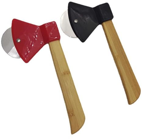 Axe Pizza Cutter with Bamboo Handle and Sharp Rotating Blade for Pizza, Bread, Cakes, Etc