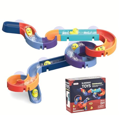 behone Badespielzeug,34stk Badewannenspielzeug,Badespielzeug für Kinder,Badewannenspielzeug ab 3 4 5 6 Jahre,Badespielzeug mit Saugnäpfe,Wasserspielzeug Kinder,DIY Kugelbahn Badewannen Spielzeug