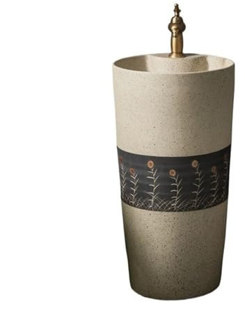 CAFIEDR Lavabo de baño de cerámica con Columna Tallada, Lavabo de tocador, Lavabo de pie con un Solo Orificio para Grifo, Lavabo de baño con Pedestal de una Pieza Combinado para (B)