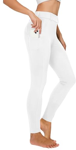 Legging d'équitation d'hiver pour femme - Pantalon d'équitation thermique pour femme - Doublure en polaire - Imperméable - Avec poche pour téléphone portable - Passants de ceinture, Blanc., L