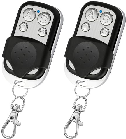 Mando a Distancia Universal para Puerta de Garaje 433,92 MHz, 2 Unidades, Mando Clonador Multifunción con 4 Botones, Compatible con Códigos Fijos y de Aprendizaje, Llavero y Cubierta Protectora | Mando a distancia con código fijo con 4 botones, copia de señal para puertas y puertas de garaje compatibles