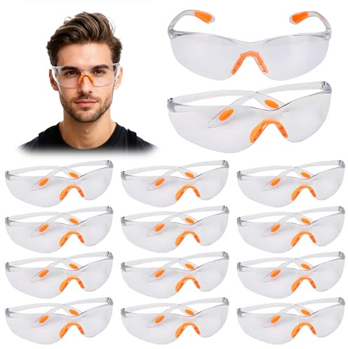 Cjytdkj Gafas de seguridad transparentes, 14 unidades, transparentes, gafas de seguridad, gafas de protección ocular para construcción, bricolaje, laboratorios