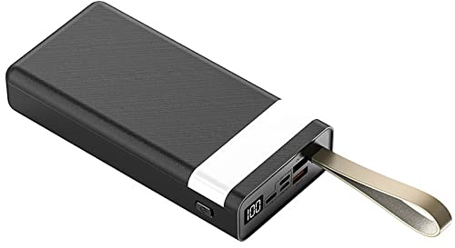 Cargador de batería Externo portátil de Carga rápida Power Bank de 30000 mAh con Linterna y Pantalla LED Batería de Respaldo de Alta Capacidad bidireccional, Negro, 148 * 68 mm
