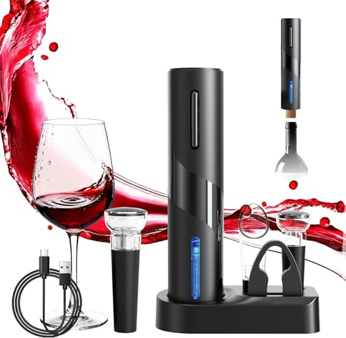 Cavatappi Elettrico, Set Apribottiglie Elettrico con Tagliacapsule, Aeratore per Vino, Tappo per Vino, per Casa, Ristorante, Feste, Come Regalo per La Famiglia