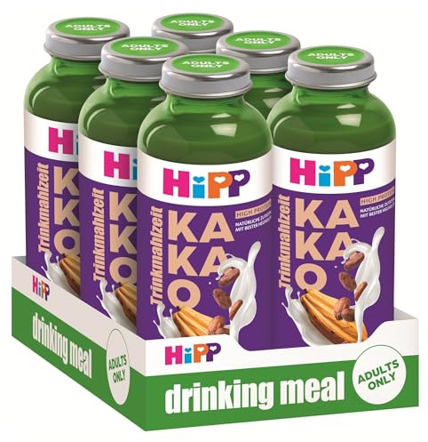 HiPP Trinkmahlzeit Kakao, 6 x 330 ml, vollwertige Zwischenmahlzeit, mit bester Heumilch, echtem Kakaopulver, 23 Vitaminen & Mineralstoffen, High Protein, glutenfrei