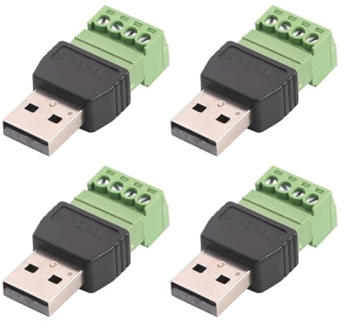 Harrisen USB 2.0 Typ A Stecker auf 4-polig mit Schraubklemme, 4 Stück | USB 2.0 Typ A Stecker auf 4 poligen Schraubanschluss-Adapter Anschluss, Tragbarer USB Terminal Adapter Konverter 300V 8A