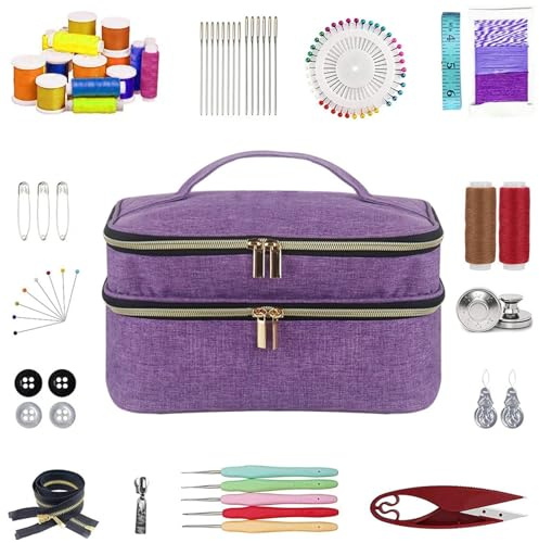 Bolsa De Almacenamiento De Suministros De Costura, Estuche De Almacenamiento De Costura, Caja De Costuras De Doble Capa, Organizador Impermeable, Gran Capacidad, Cremallera Bidireccional