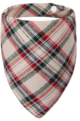 ICEMOOD Kopftücher für Hunde – Karo-Bandana mit verstellbarem Druckknopf, weich & atmungsaktiv, waschbar, für mittelgroße & große Hunde (15–40 kg), Beige Karo
