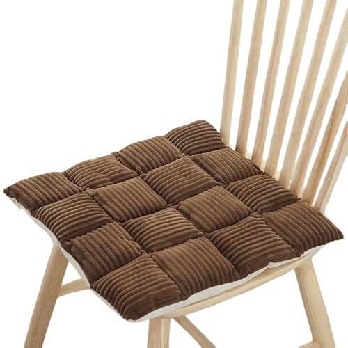 Cojín para silla de retazos multicolor con lazos, antideslizante, diseño de cheurón peludo de 16.5 x 16.5 pulgadas, cojín cuadrado para silla de cocina y comedor, opción de color café disponible