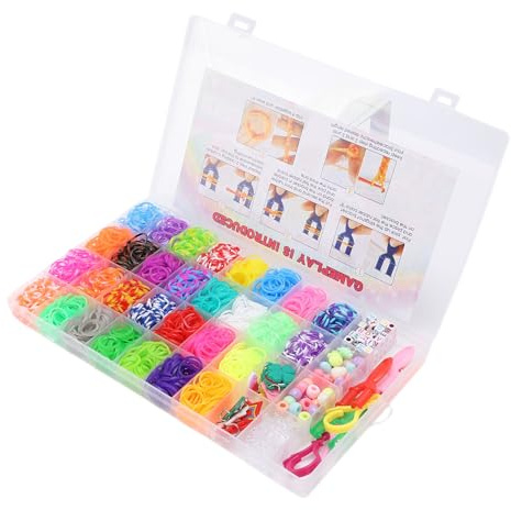 Hamwesh Gummiband-Armband-Set, 30 Farben, Armband-Bastelset mit 1600 Gummibändern, Y-Rahmen, Häkelnadeln, Anhängern, für, Basteln, Geburtstagsparty-Geschenke (TPR)
