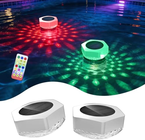 2 Packs Solar Floating Pool Light with Remote Control, IP68 Waterproof Solar Pond Light ,Floating Light 7 Colors,Summer Party Pool Floating Light,Timer & 4 Brightness Levels for Outdoor Pool,Garden