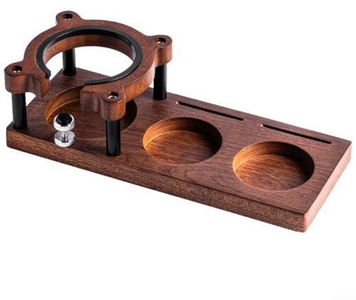 Trayneel Stazione di pressatura regolabile in legno per espresso, base per manomissione caffè e portafiltro compatibile con distributore di manomissioni da 51 a 58 mm e accessori per macchine da caffè