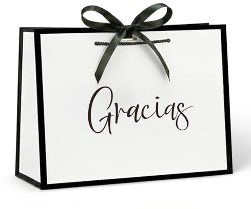 Loveinside Bolsa de Regalo Kraft con Eslogan de “Thank You” en Español y Patrones de “GRACIAS” Adecuada para Regalos de Cumpleaños, Recuerdos de Fiestas, Embalaje de Souvenirs - 33x25,4x12,7cm