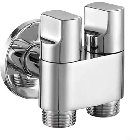 Válvula de ángulo de doble control de aleación 1 en 2 salidas con mango de metal y presión de agua ajustable, accesorio de fontanería de interfaz G1/2 compatible con grifo de lavadora para kit de
