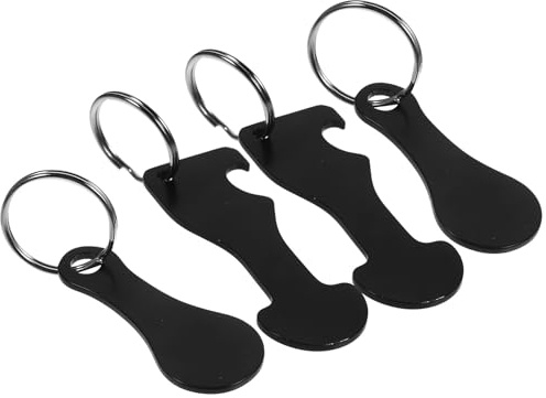 FOYTOKI Metal Shopping Cart Tokens Keychain 4pcs Portable Small Trolley Coin Set with Key Rings for Grocery Shopping and Cart Access