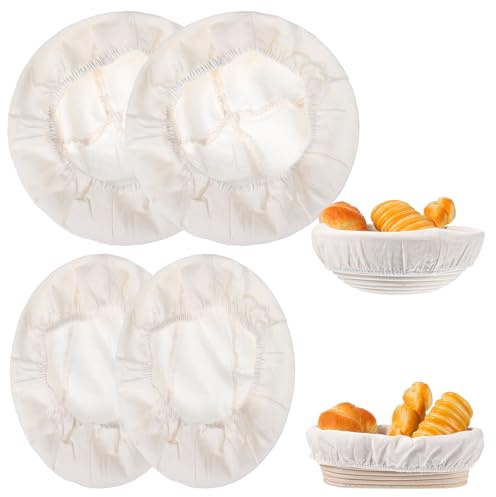 4 PCS Banneton Liners, Banneton Basket Liner for Bread Proofing, Resuable Bread Proofing Cover for Bakery Home Baking, 2 Round & 2 Oval Sourdough Bowl Covers