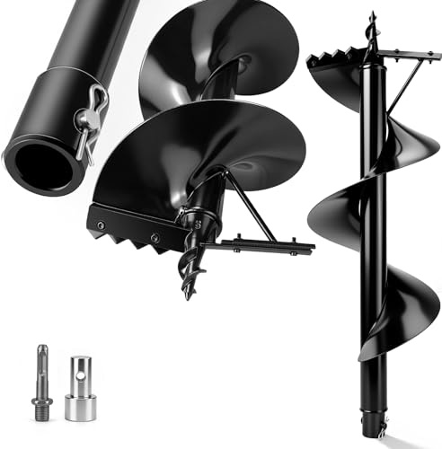 Vrietina Gartenbohrer Wolframstahl Erdbohrer Ø 300mm für Bohrer | mit Sicherungsbolzen & Adapter, 80cm Lang Erdbohrer für Bohren, Ausheben, Pflanzen, Zaunbau